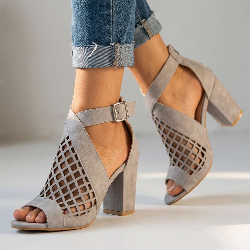 Damen Heels mit offenem Zehenbereich und Gittermuster Jully