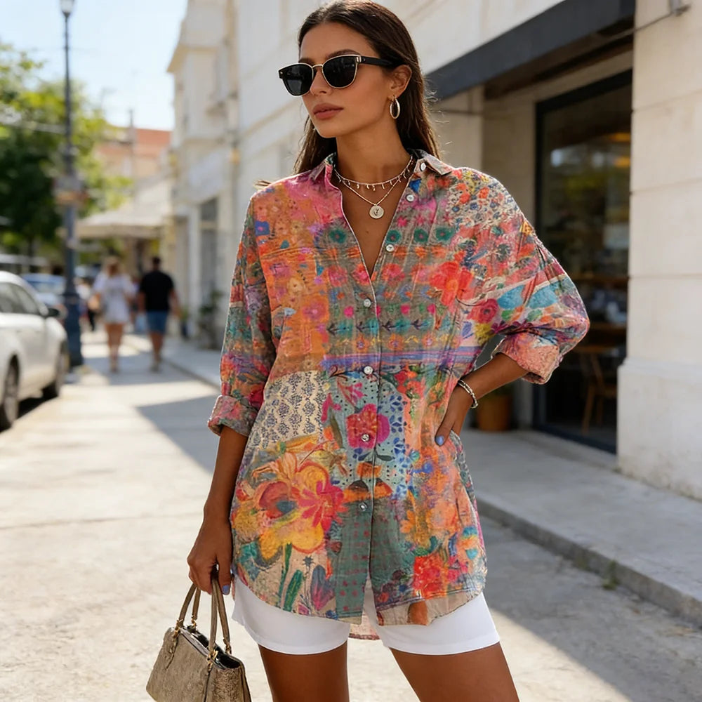 Damen Hemd mit bunten Blumenmustern und lockerer Passform Jully