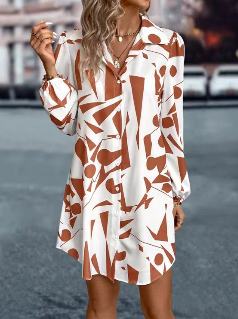 Damen Hemdblusen-Kleid mit Geometrischem Druck Jully