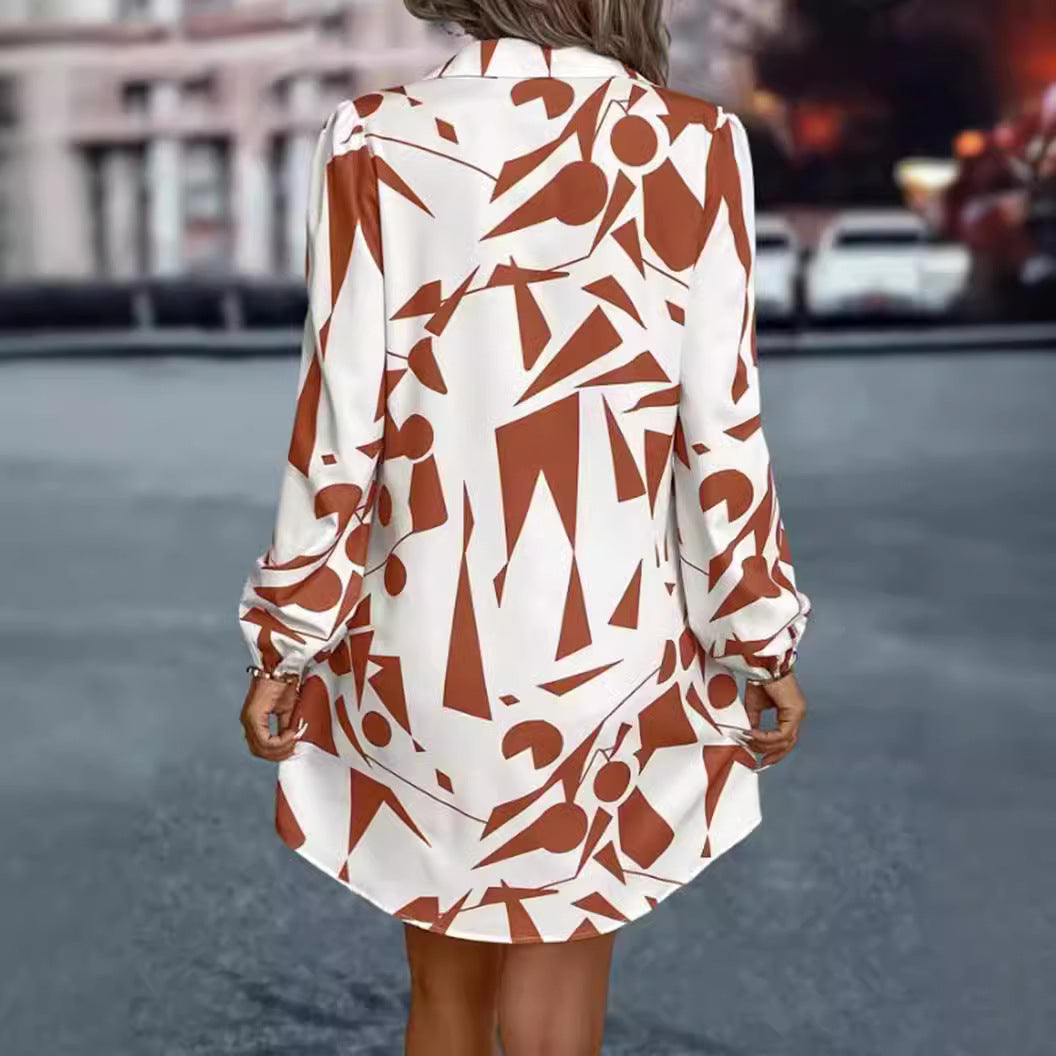 Damen Hemdblusen-Kleid mit Geometrischem Druck Jully