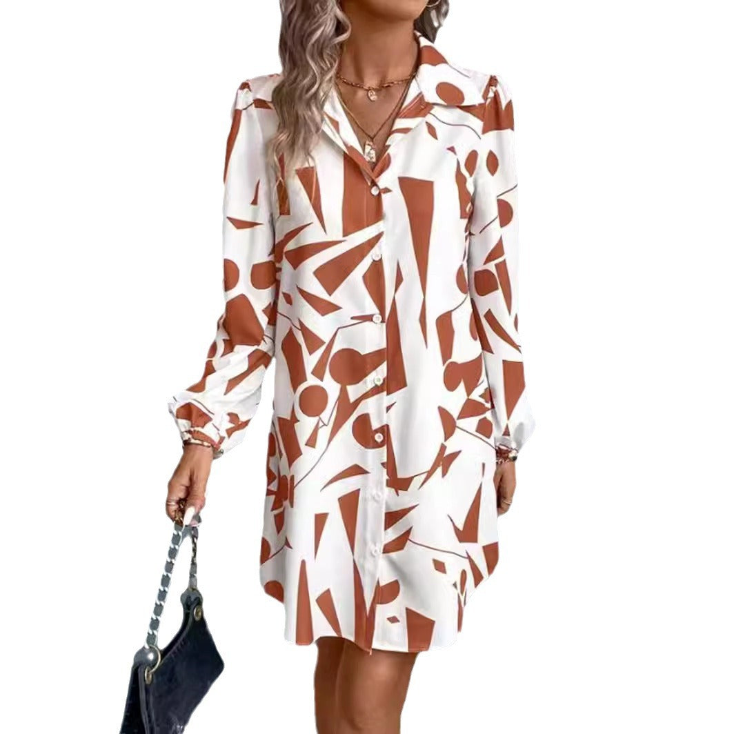 Damen Hemdblusen-Kleid mit Geometrischem Druck Jully