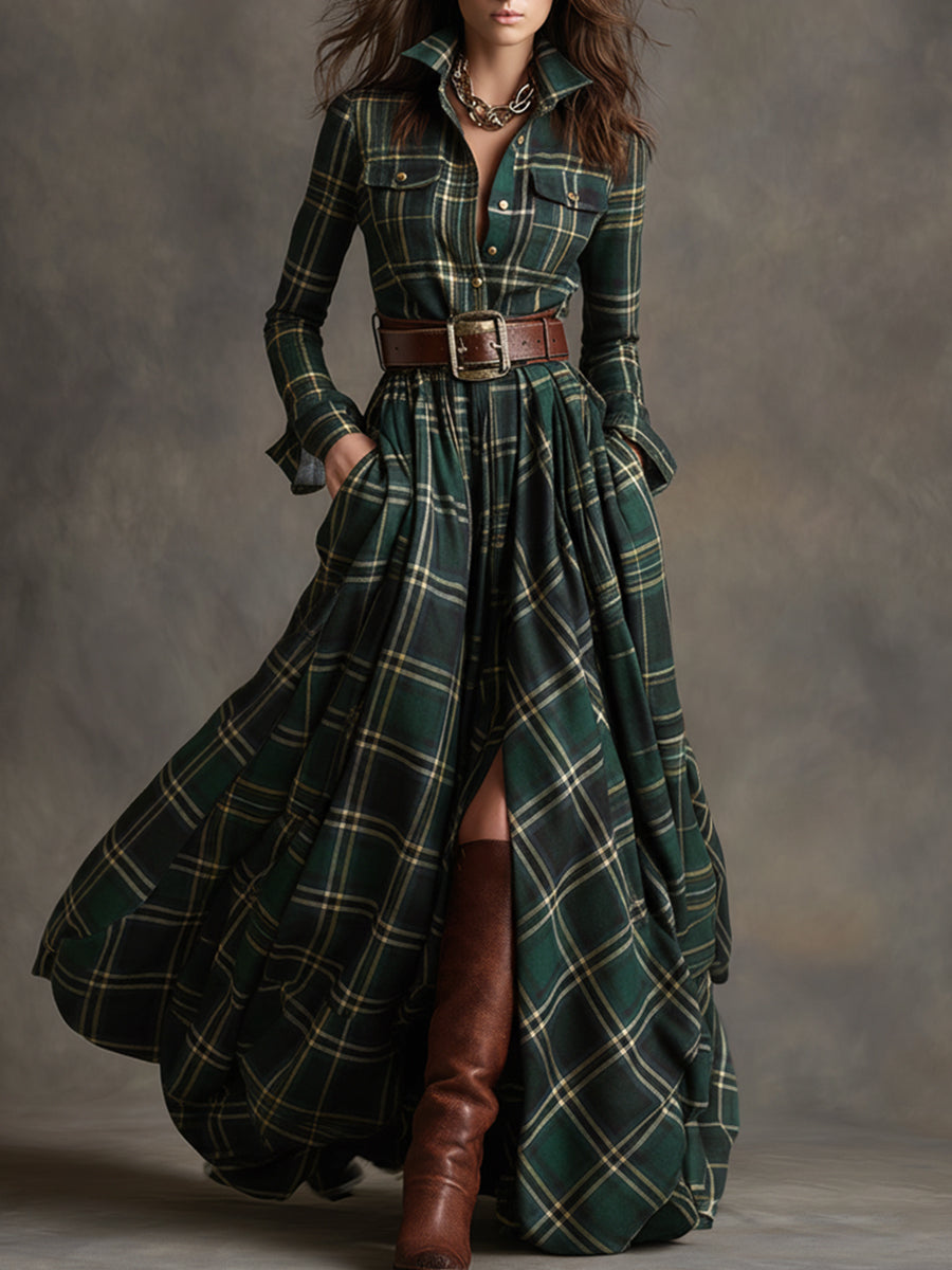 Damen Hemdblusenkleid mit Gürtel in Vintage-Karos Jully