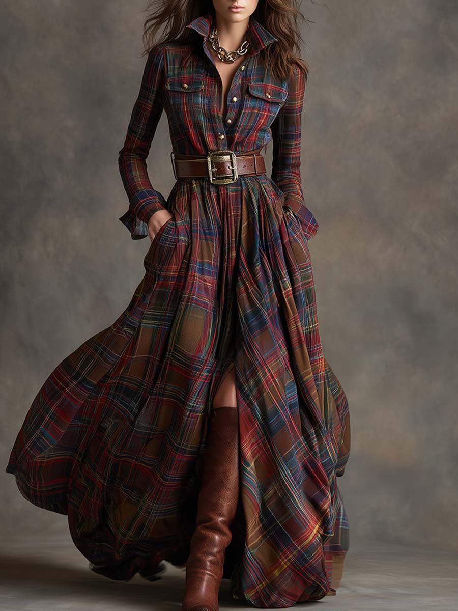 Damen Hemdblusenkleid mit Gürtel in Vintage-Karos Jully