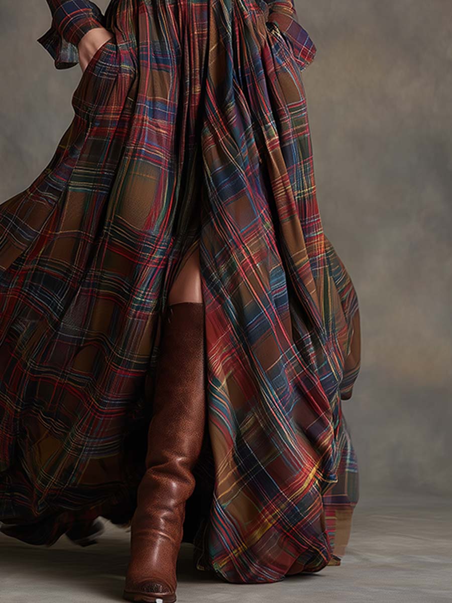 Damen Hemdblusenkleid mit Gürtel in Vintage-Karos Jully