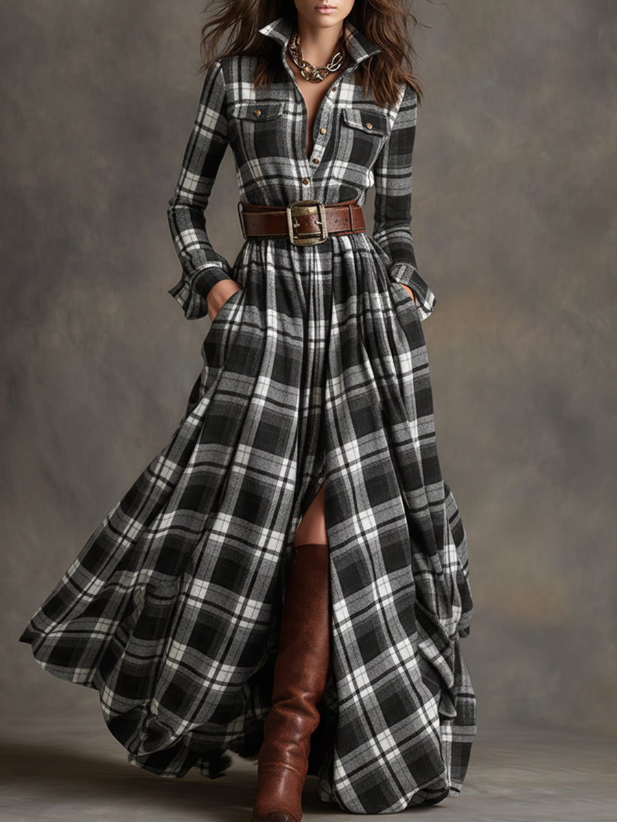 Damen Hemdblusenkleid mit Gürtel in Vintage-Karos Jully