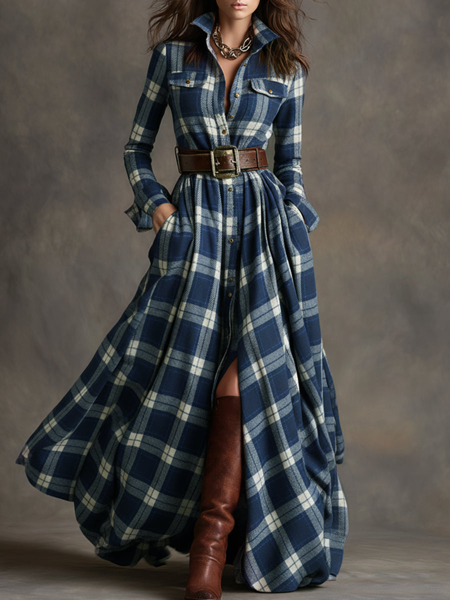 Damen Hemdblusenkleid mit Gürtel in Vintage-Karos Jully