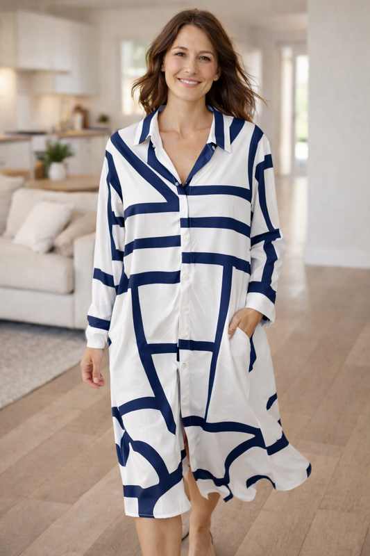 Damen Hemdblusenkleid mit geometrischem Aufdruck Jully