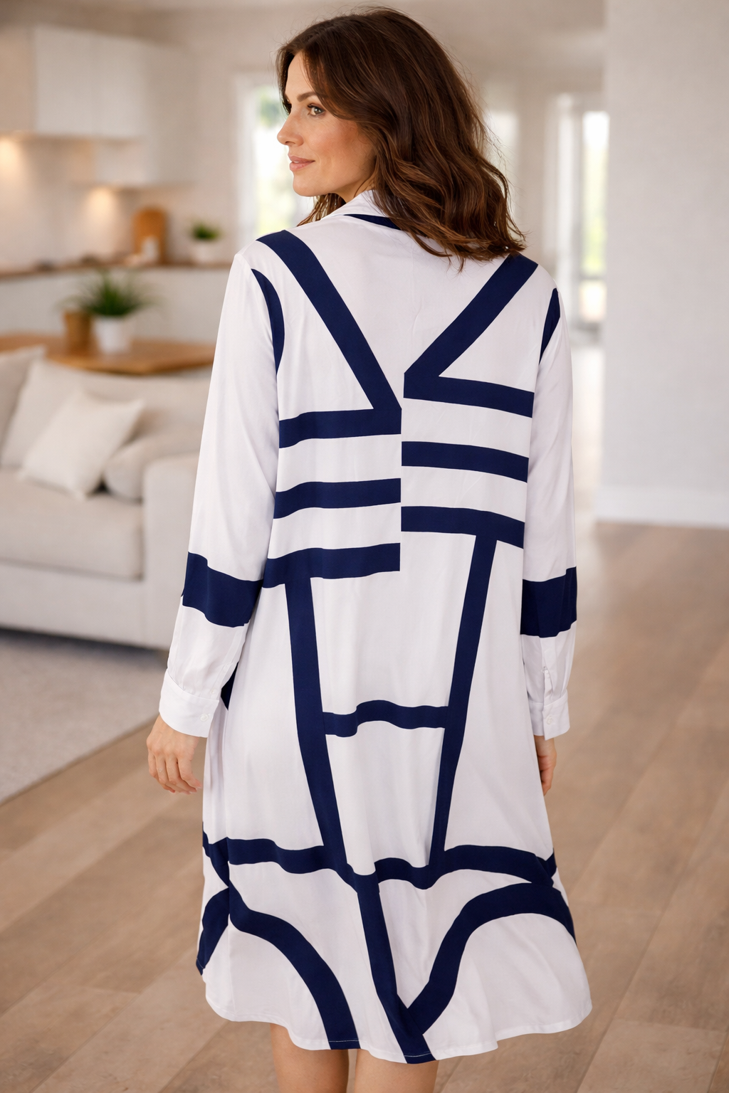 Damen Hemdblusenkleid mit geometrischem Aufdruck Jully
