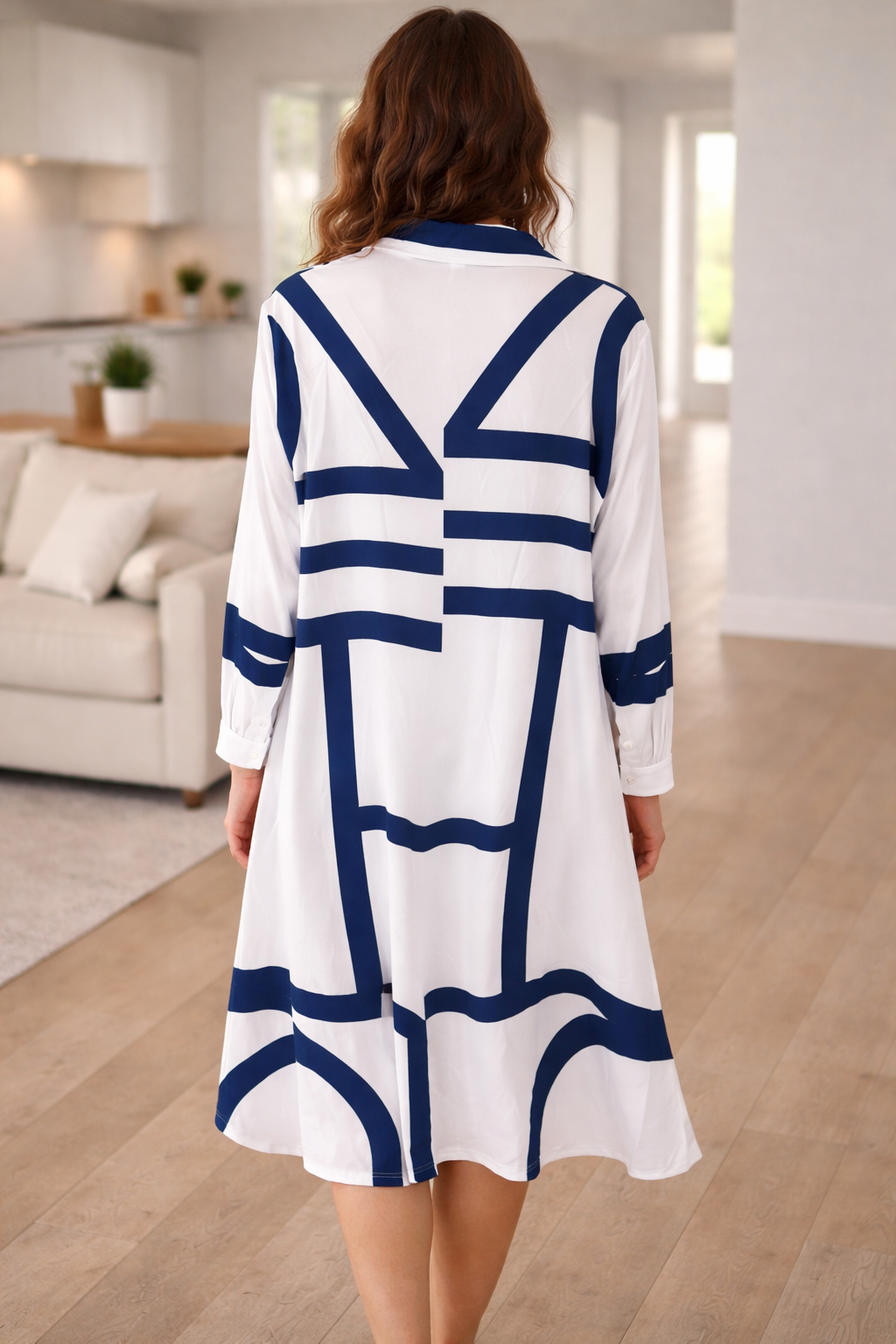 Damen Hemdblusenkleid mit geometrischem Aufdruck Jully