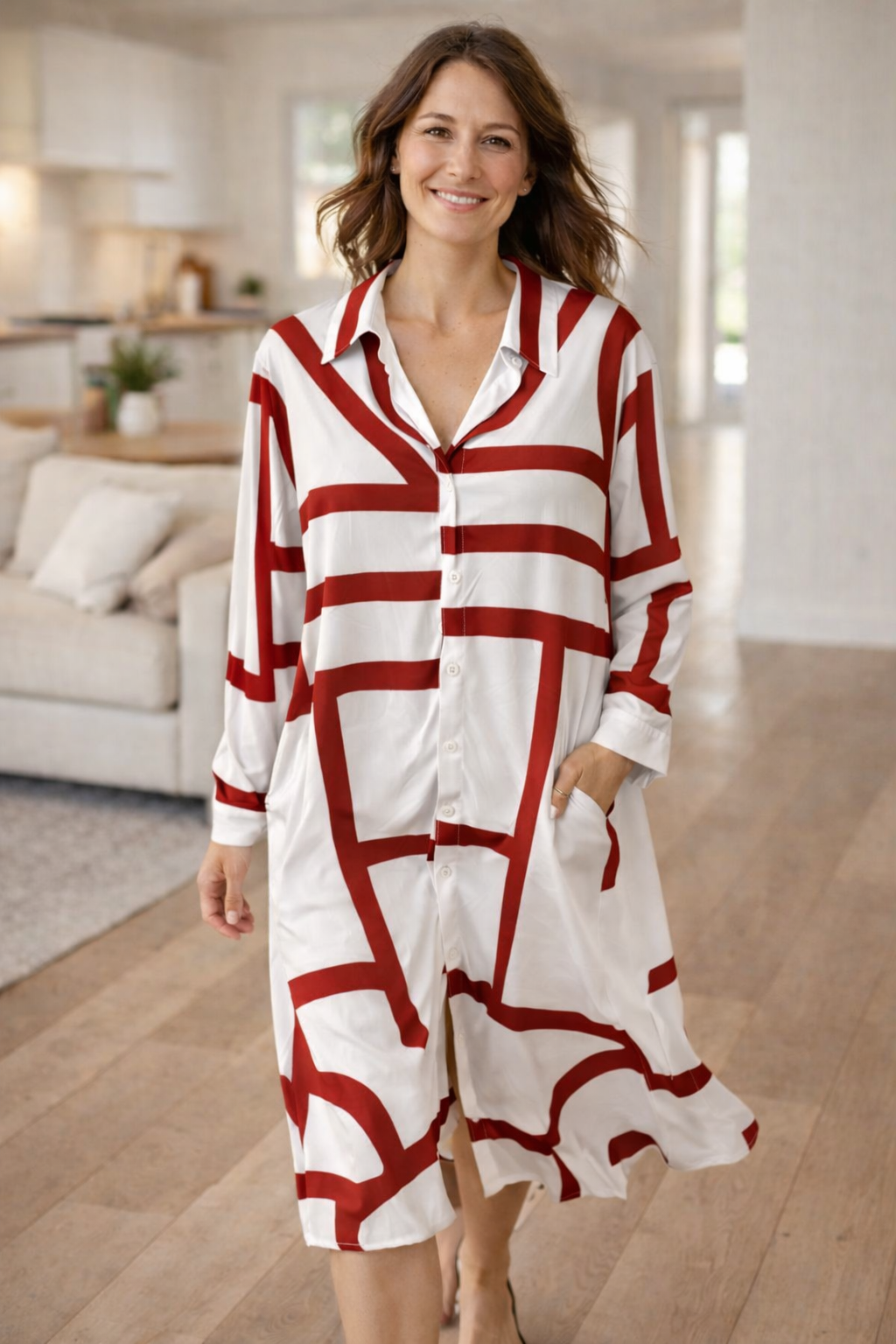Damen Hemdblusenkleid mit geometrischem Aufdruck Jully