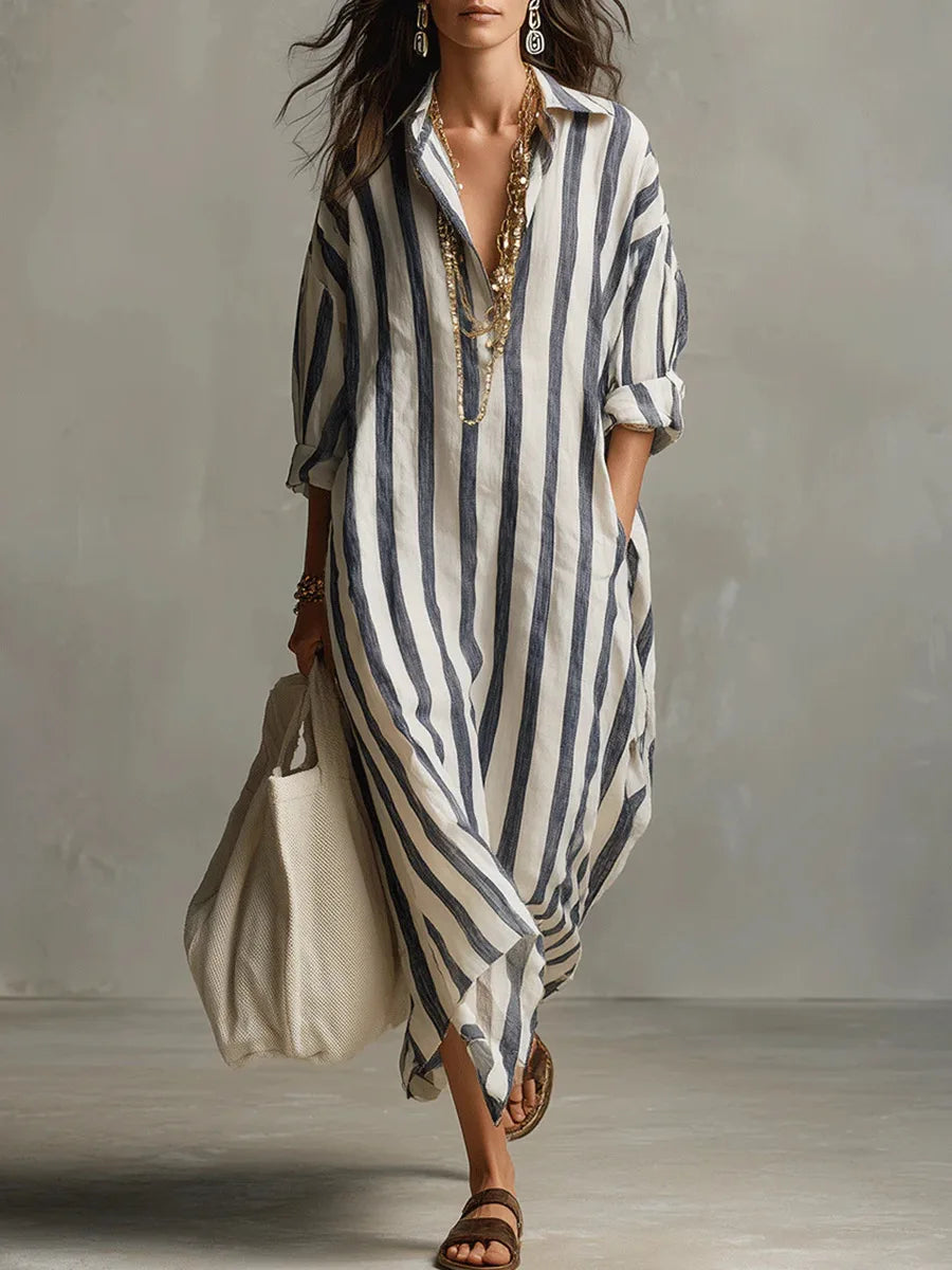 Damen Hemdkleid mit V-Ausschnitt und Streifen Jully