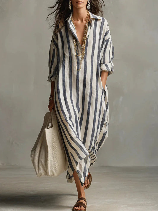 Damen Hemdkleid mit V-Ausschnitt und Streifen Jully