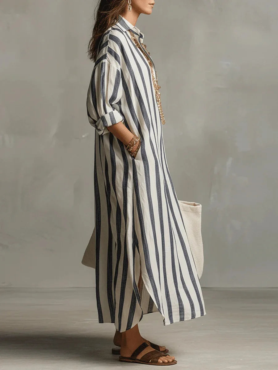 Damen Hemdkleid mit V-Ausschnitt und Streifen Jully