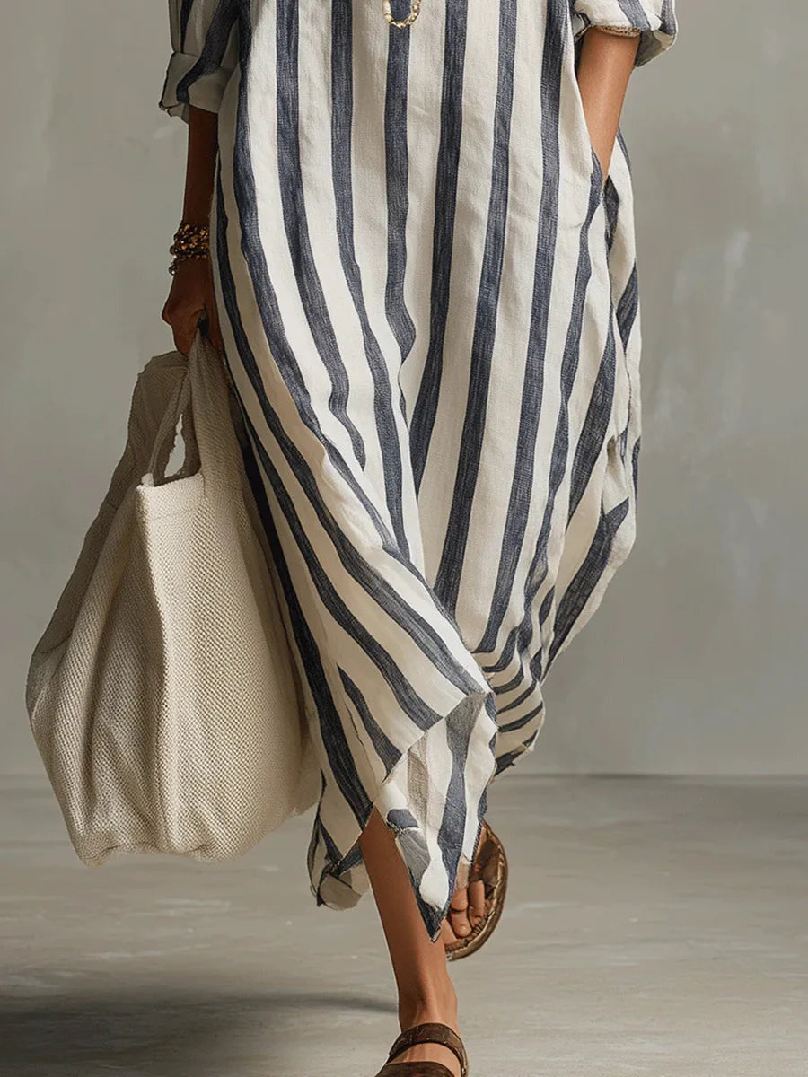 Damen Hemdkleid mit V-Ausschnitt und Streifen Jully