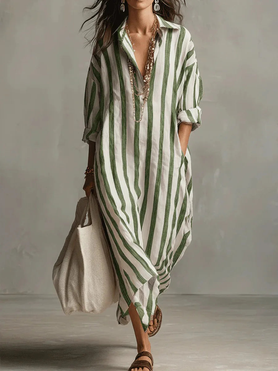 Damen Hemdkleid mit V-Ausschnitt und Streifen Jully