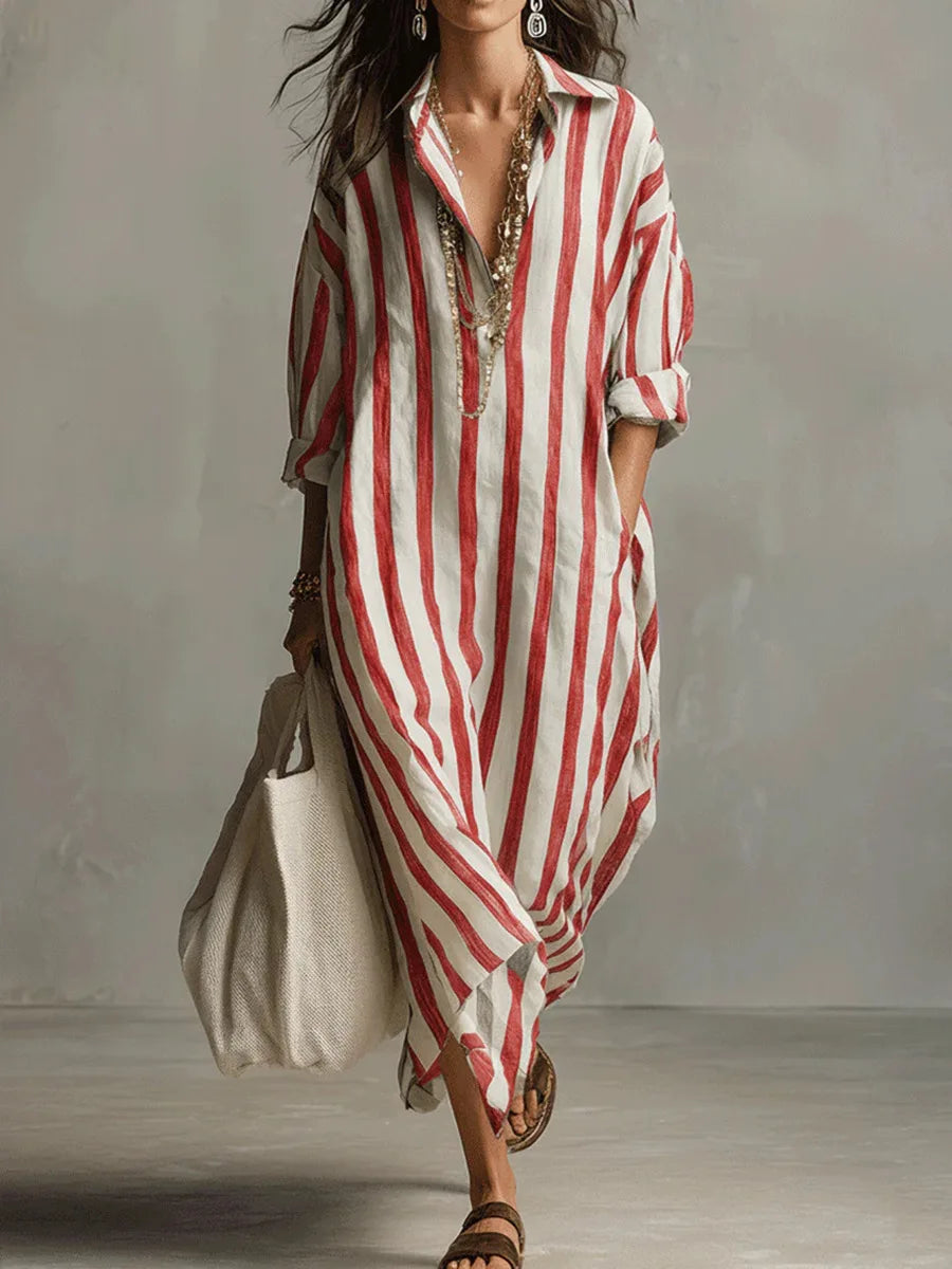 Damen Hemdkleid mit V-Ausschnitt und Streifen Jully