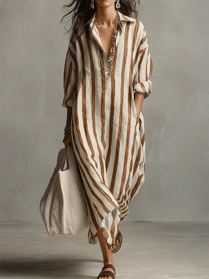 Damen Hemdkleid mit V-Ausschnitt und Streifen Jully