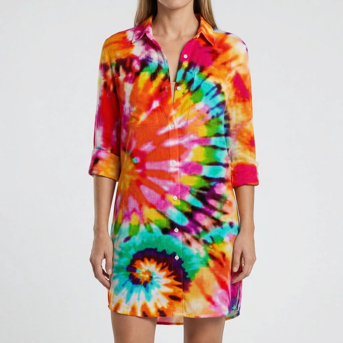 Damen Hemdkleid mit buntem Tie-Dye-Print Jully