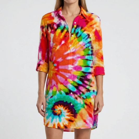 Damen Hemdkleid mit buntem Tie-Dye-Print Jully