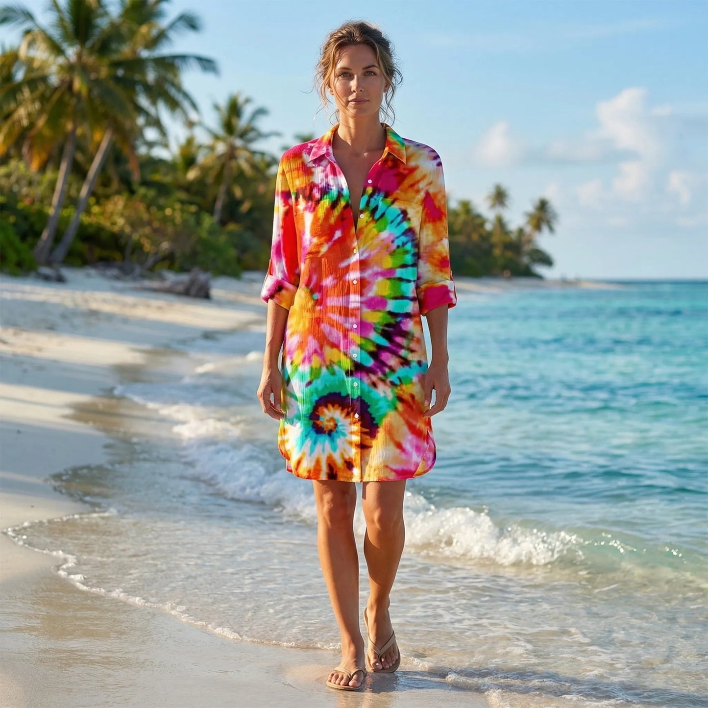 Damen Hemdkleid mit buntem Tie-Dye-Print Jully