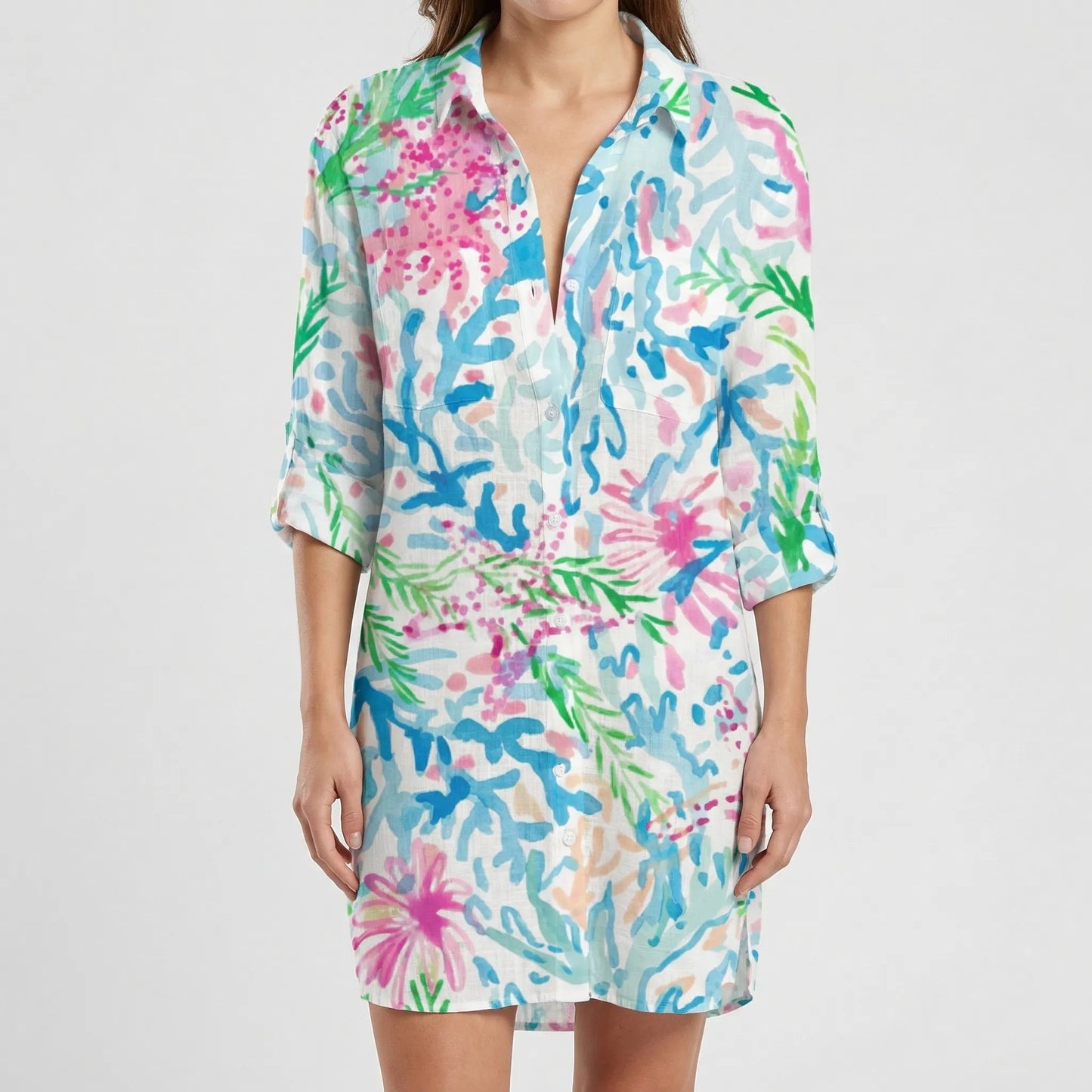 Damen Hemdkleid mit buntem Tie-Dye-Print Jully