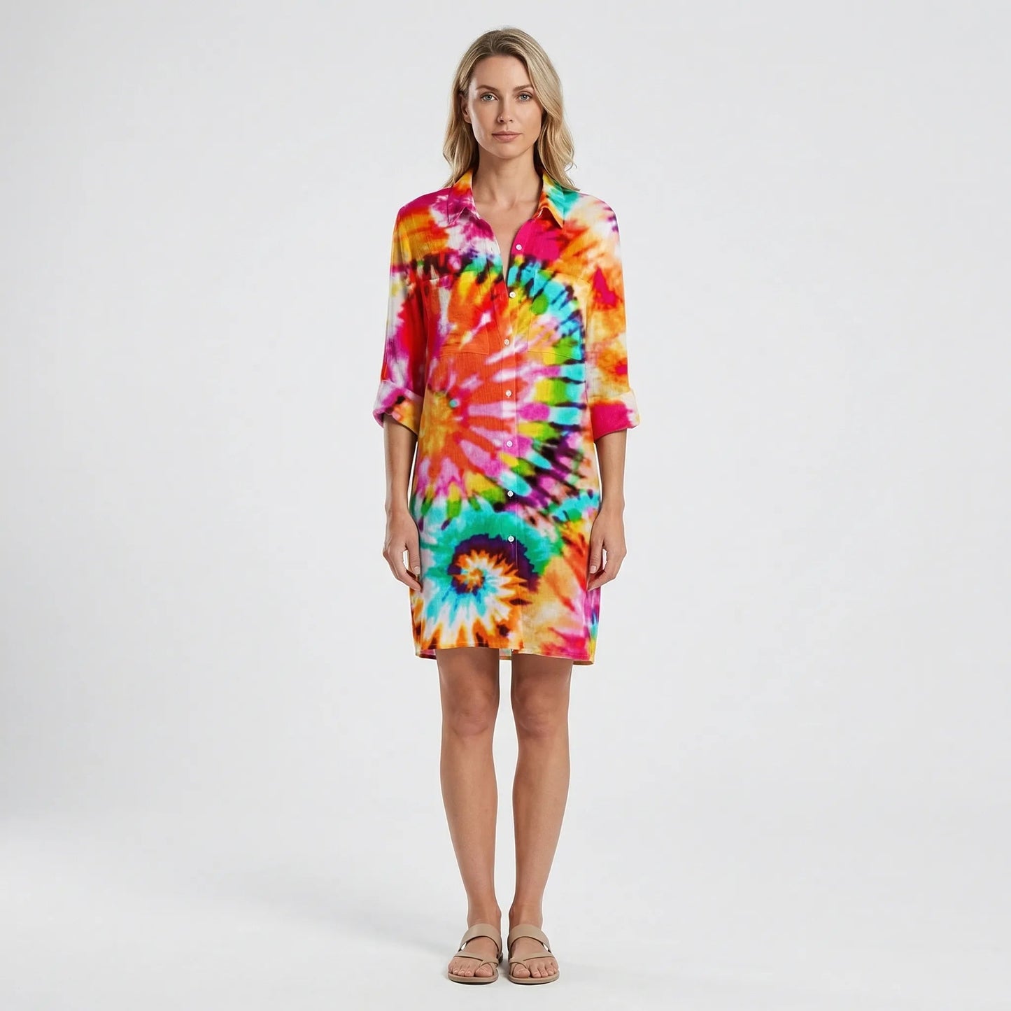 Damen Hemdkleid mit buntem Tie-Dye-Print Jully