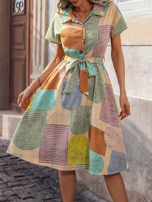Damen Hemdkleid mit geometrischem Druck für den Sommer Jully
