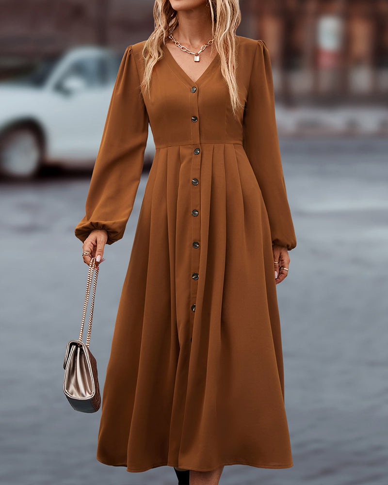 Damen Herbstkleid mit V-Ausschnitt und langen Ärmeln Jully