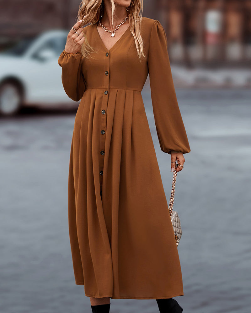 Damen Herbstkleid mit V-Ausschnitt und langen Ärmeln Jully