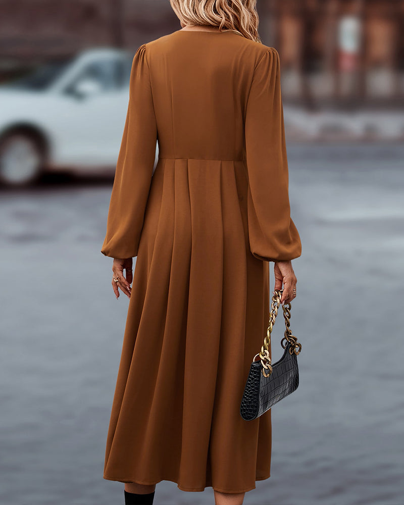 Damen Herbstkleid mit V-Ausschnitt und langen Ärmeln Jully