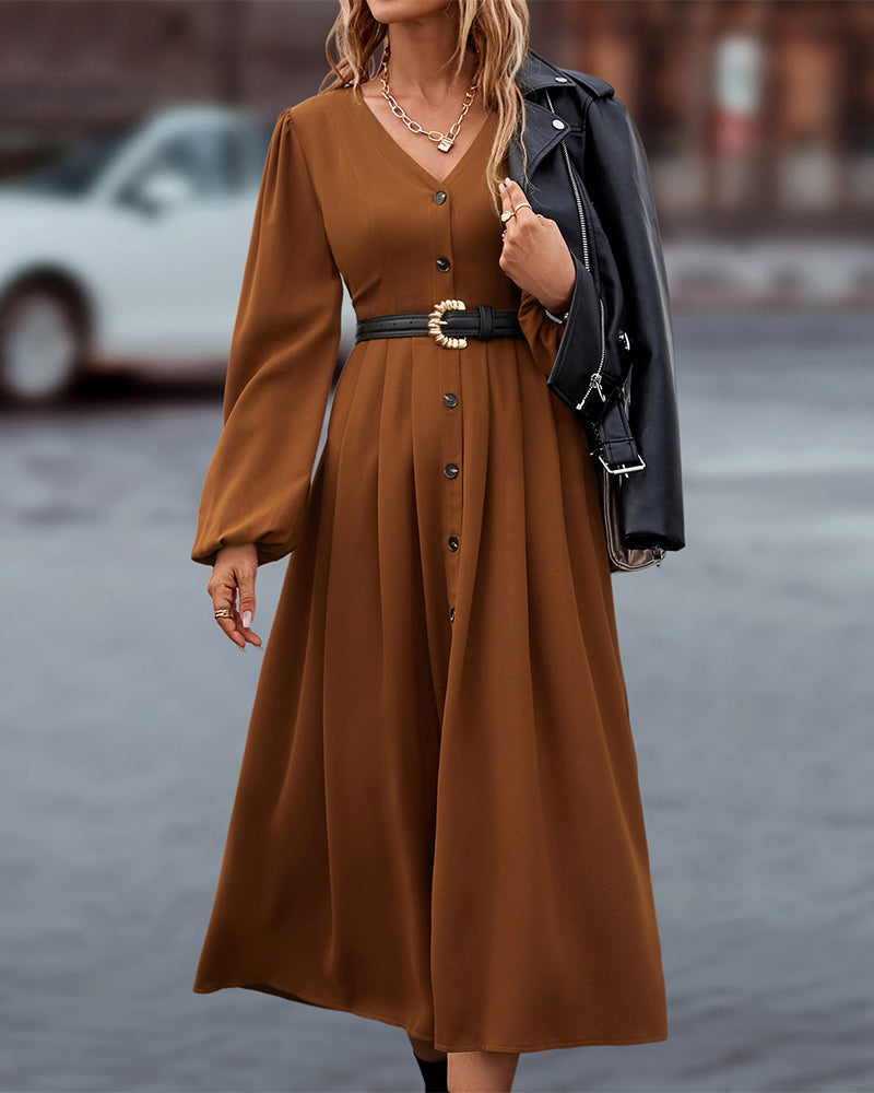 Damen Herbstkleid mit V-Ausschnitt und langen Ärmeln Jully
