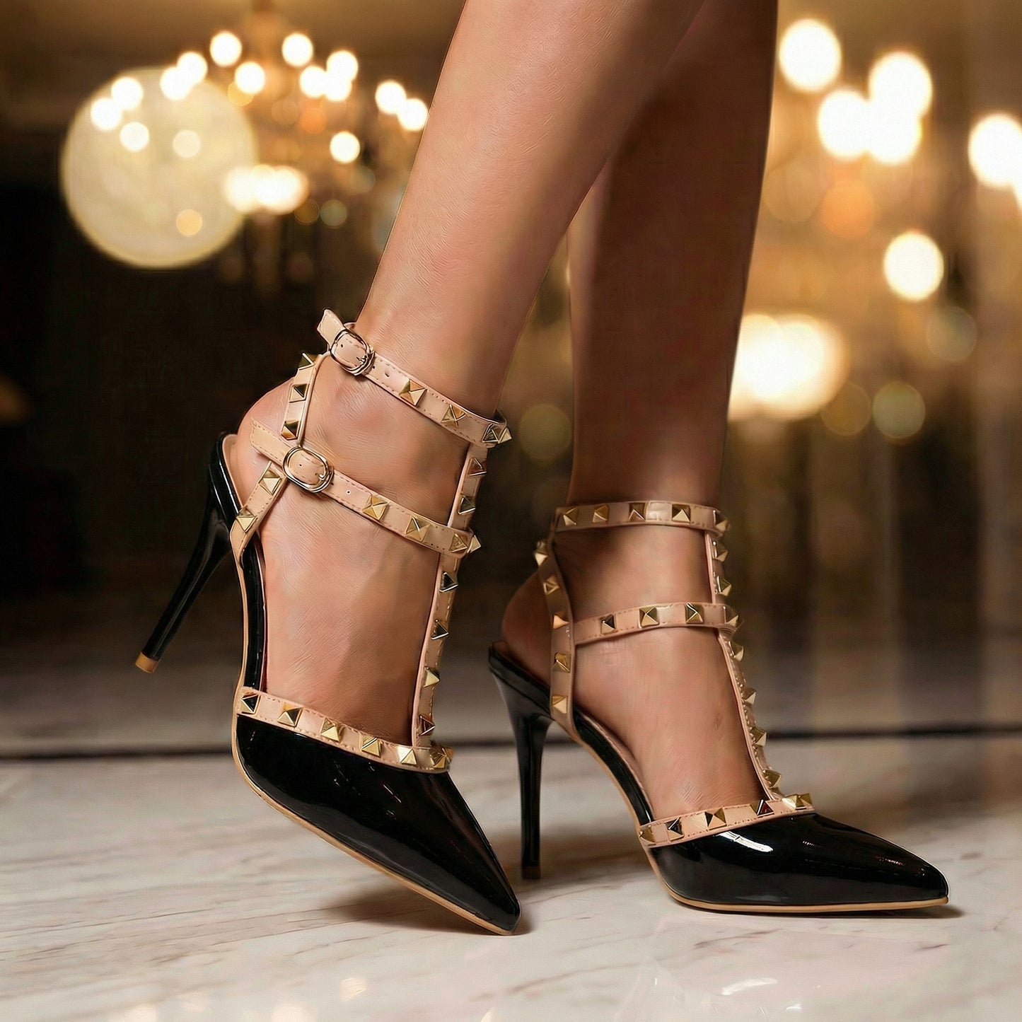 Damen High Heels aus veganem Lackleder mit Nieten Jully