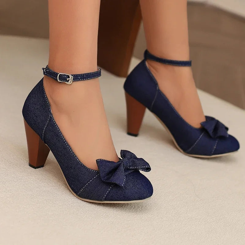 Damen High Heels mit Schleifenriemen aus Denim Jully