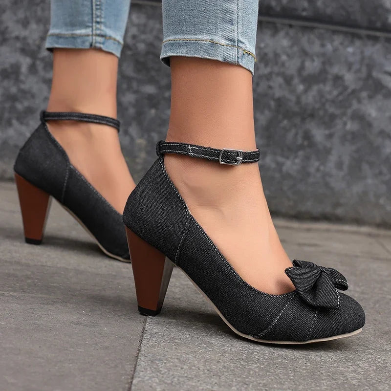 Damen High Heels mit Schleifenriemen aus Denim Jully