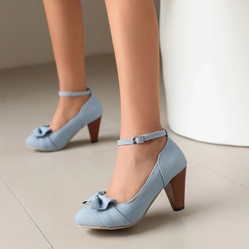 Damen High Heels mit Schleifenriemen aus Denim Jully