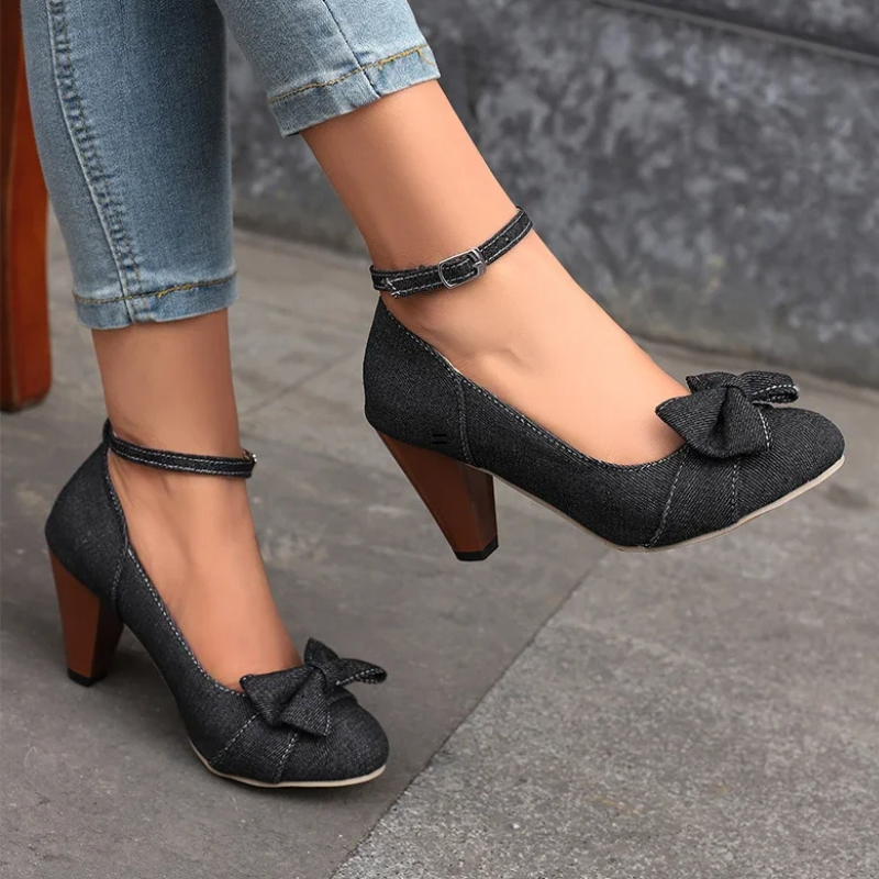 Damen High Heels mit Schleifenriemen aus Denim Jully