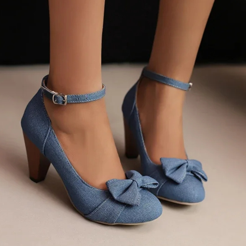 Damen High Heels mit Schleifenriemen aus Denim Jully