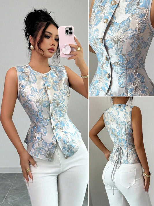 Damen Jacquard-Oberteil mit Rundhalsausschnitt Jully