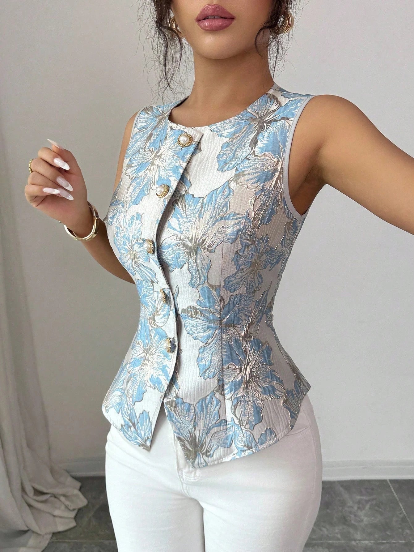 Damen Jacquard-Oberteil mit Rundhalsausschnitt Jully