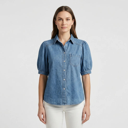 Damen Jeanshemd mit Puffärmeln und Knopfleiste Jully