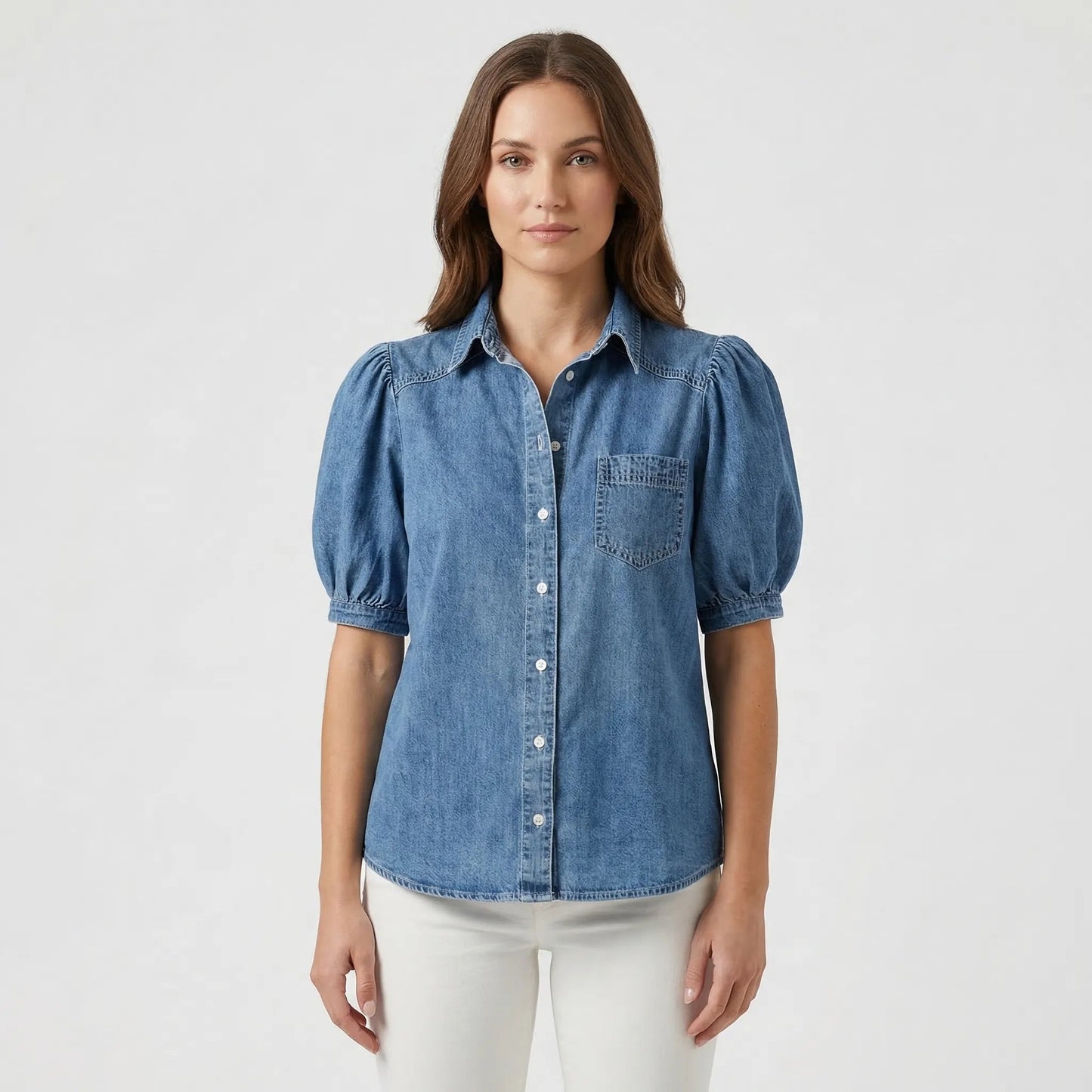 Damen Jeanshemd mit Puffärmeln und Knopfleiste Jully