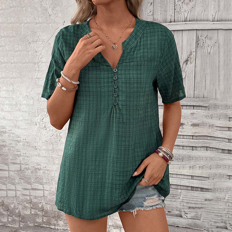 Damen Karierte Bluse mit V-Ausschnitt aus Baumwolle Jully