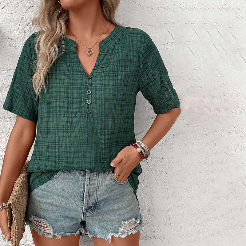 Damen Karierte Bluse mit V-Ausschnitt aus Baumwolle Jully