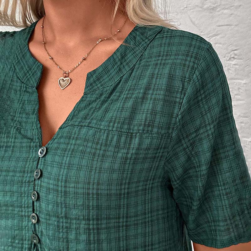 Damen Karierte Bluse mit V-Ausschnitt aus Baumwolle Jully