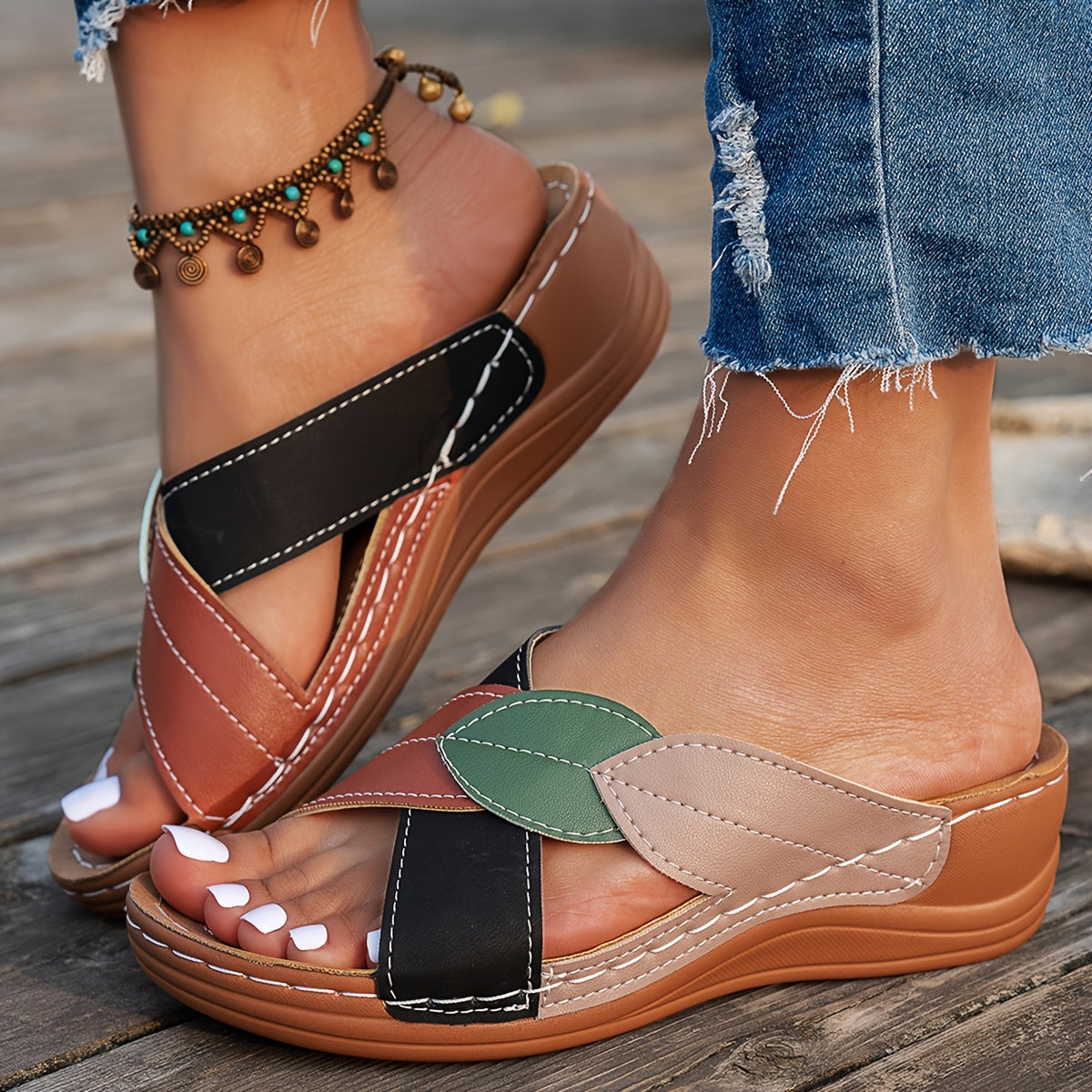 Damen Keilabsatz-Sandalen mit rutschfester Sohle Jully