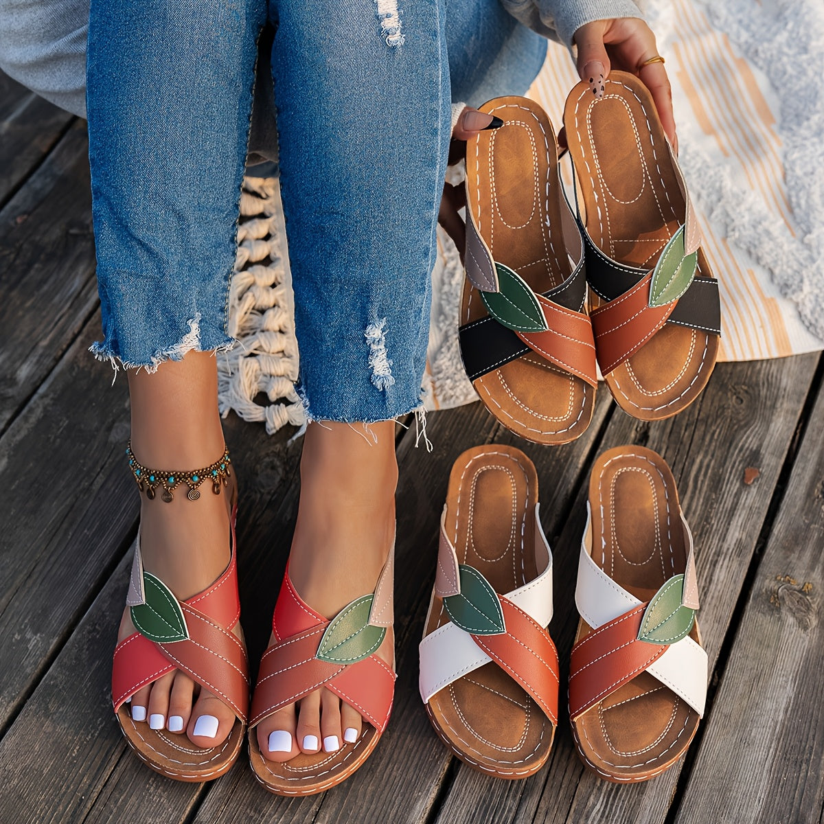 Damen Keilabsatz-Sandalen mit rutschfester Sohle Jully