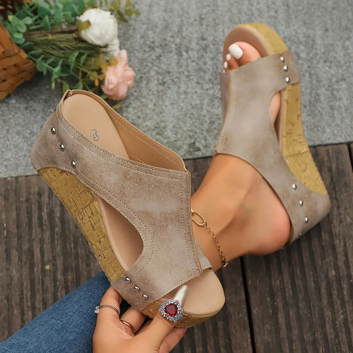 Damen Keilsandalen mit Korkplattform Jully