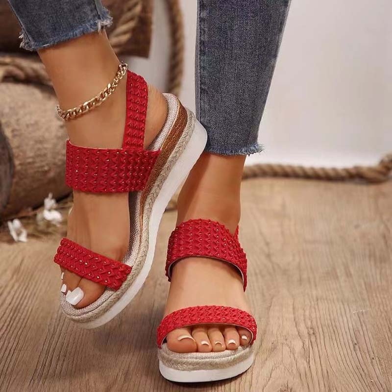 Damen Keilsandalen mit elastischem Band in Schwarz Jully
