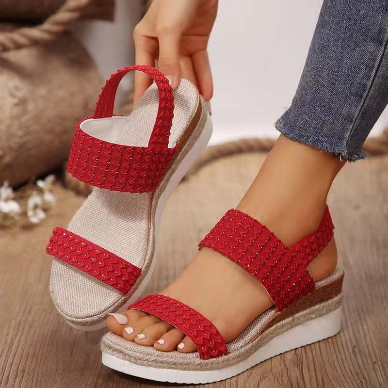 Damen Keilsandalen mit elastischem Band in Schwarz Jully
