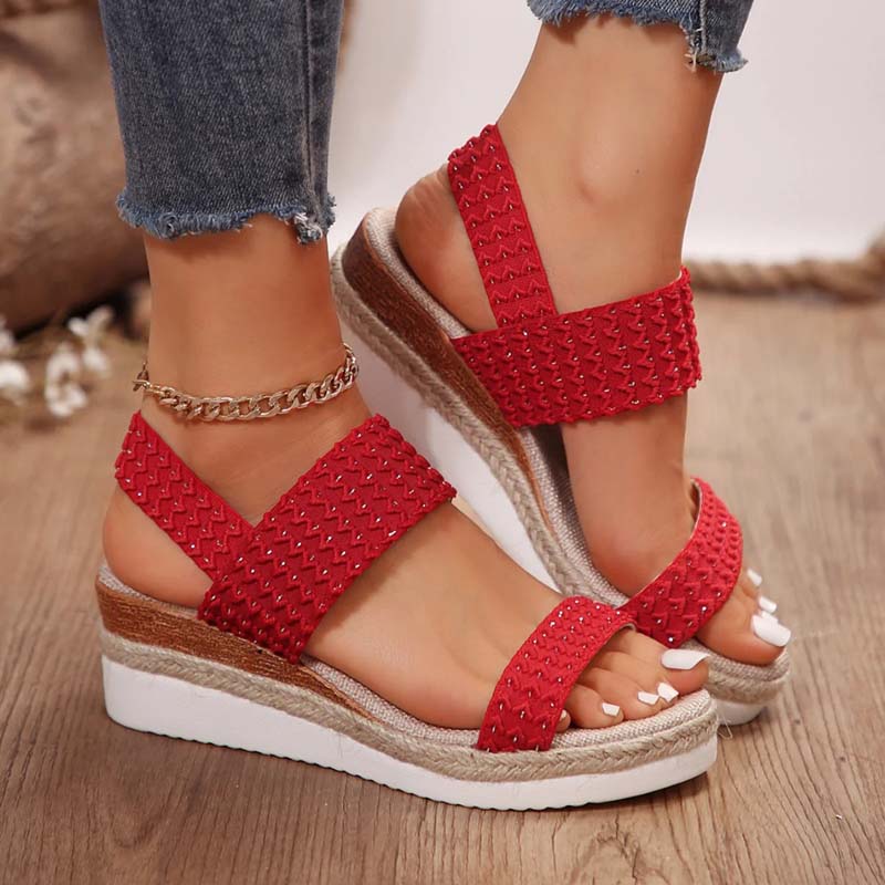 Damen Keilsandalen mit elastischem Band in Schwarz Jully
